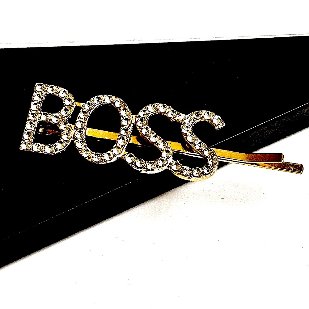 Gold Hair clip  Rhinestone  Boss gold